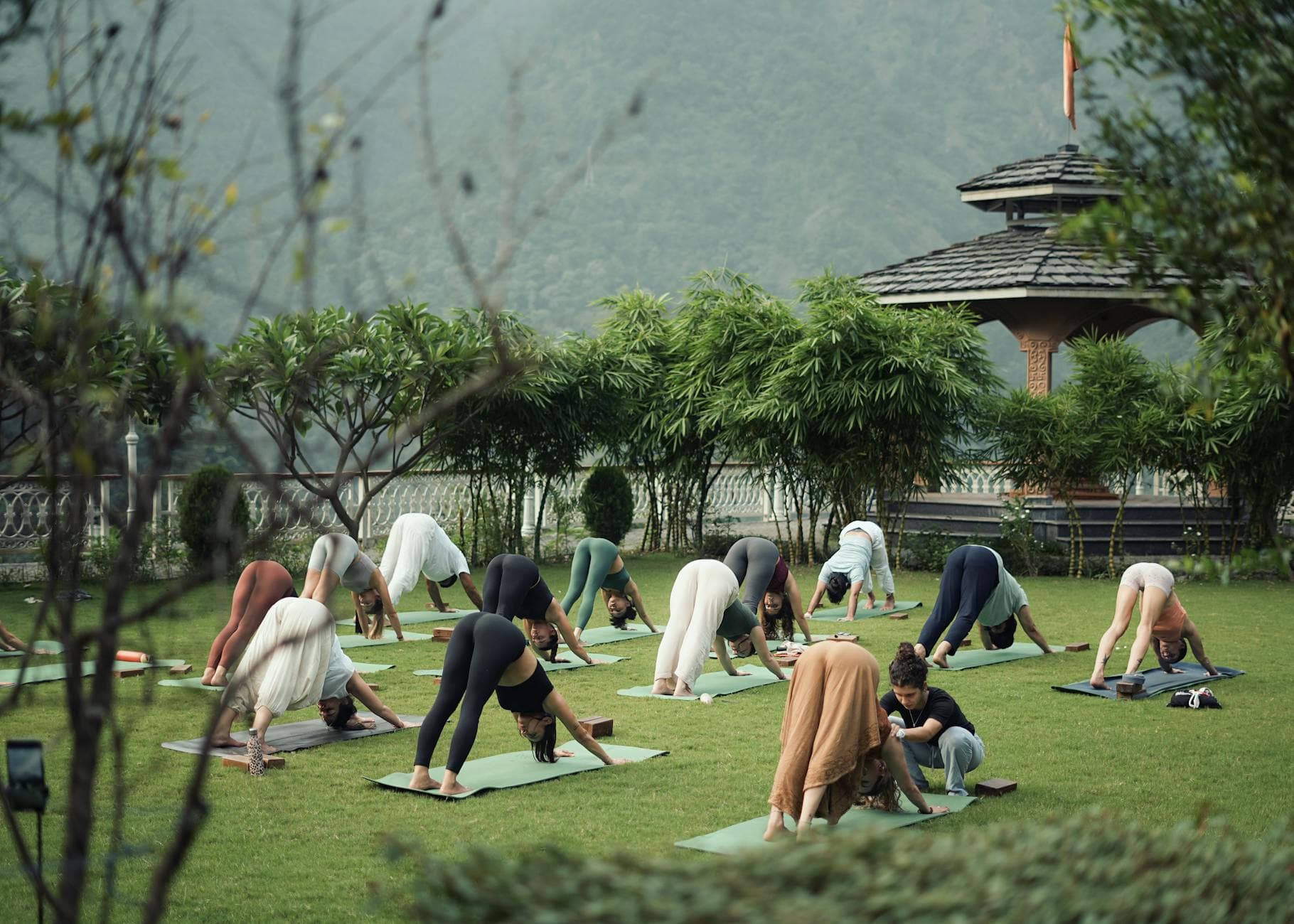 A yoga practice session at sunrise